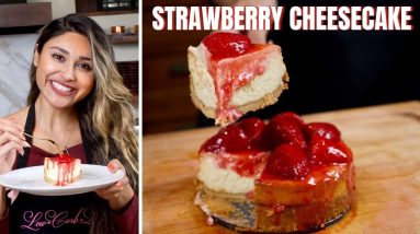 LIGHT & CREAMY STRAWBERRY CHEESECAKE RECIPE! How to Make The Most AMAZING & EASIEST Keto Cheesecake