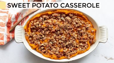 SWEET POTATO CASSEROLE | healthy recipe with a delicious pecan oat crumble